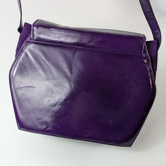 Bruno Magli Purple Purse Italian Leather Suede Gold Plum Shoulder Evening Bag - Picture 4 of 16